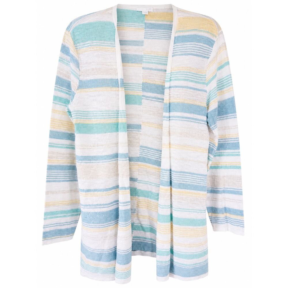 J. Jill Women’s Large Coastal Stripe 100% Cotton Open Front Cardigan Beach
